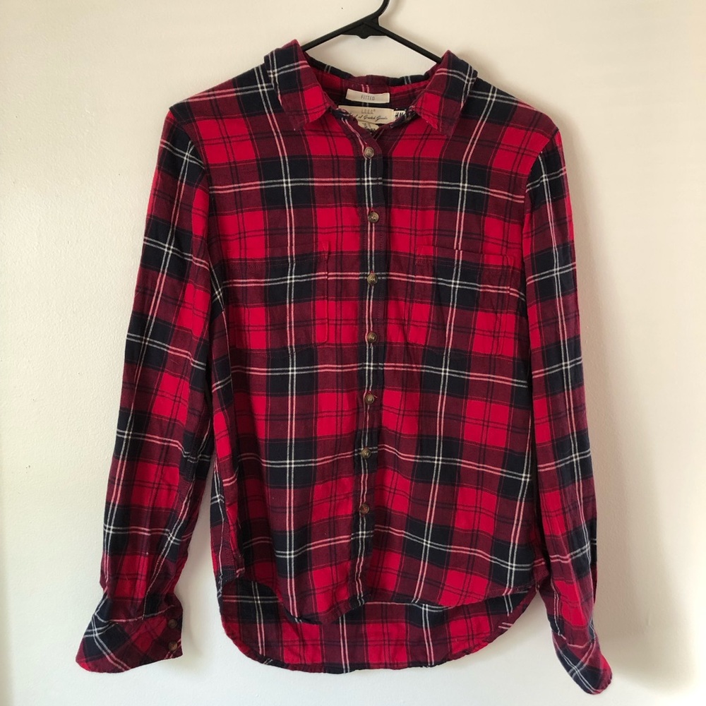 H&M Fitted Flannel Button Up Top Size 10
